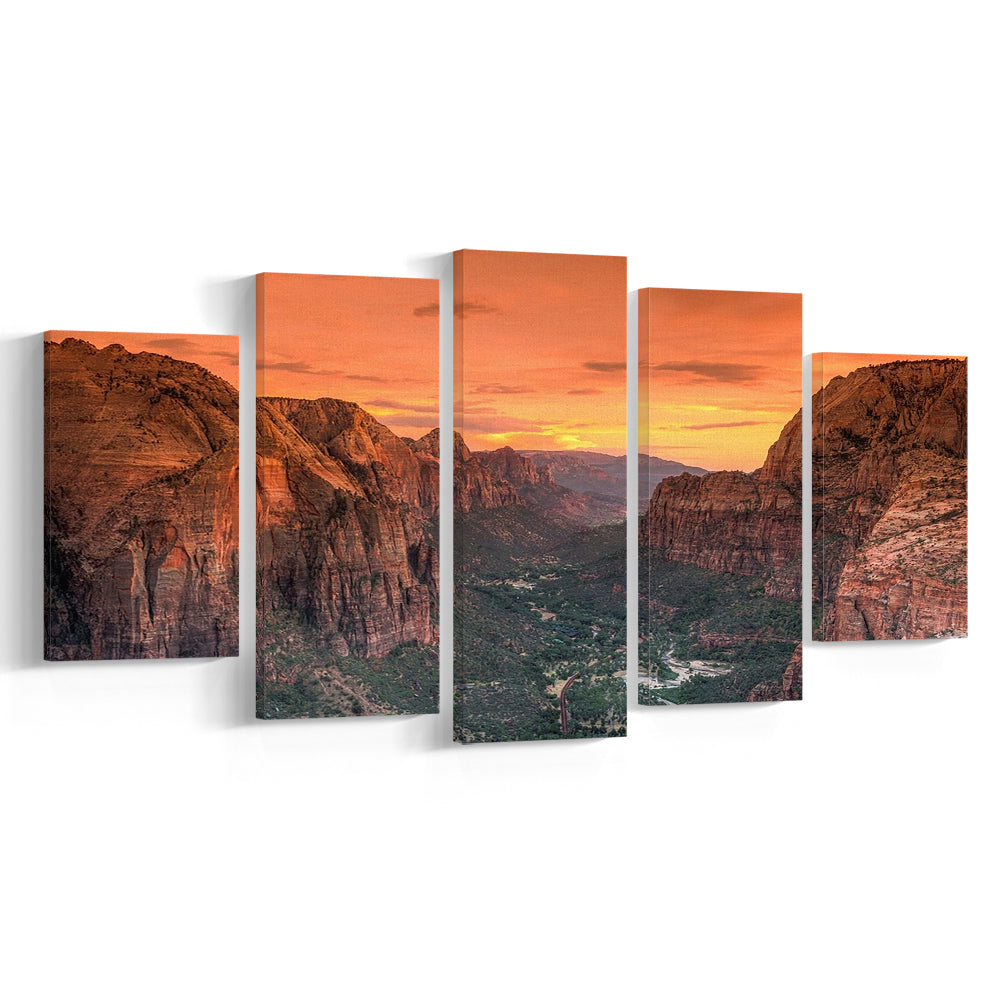 Utah Zion National Park Zion Canyon from Angel's Landing Large Stretched Canvas, 5 Piece Large Cavas Print Wall Art