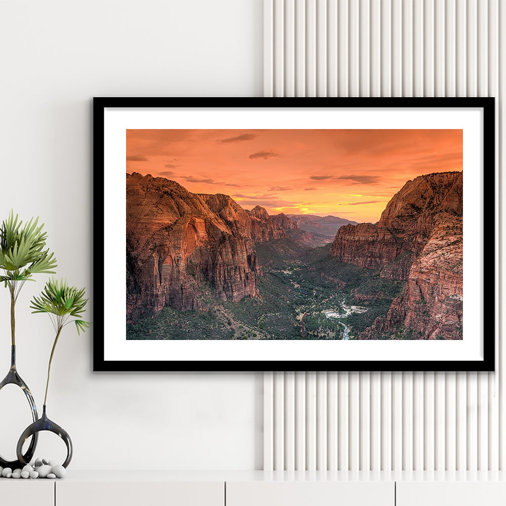 Utah Zion National Park Zion Canyon From Angel'S Landing Large Stretched, Framed Art Print White Border