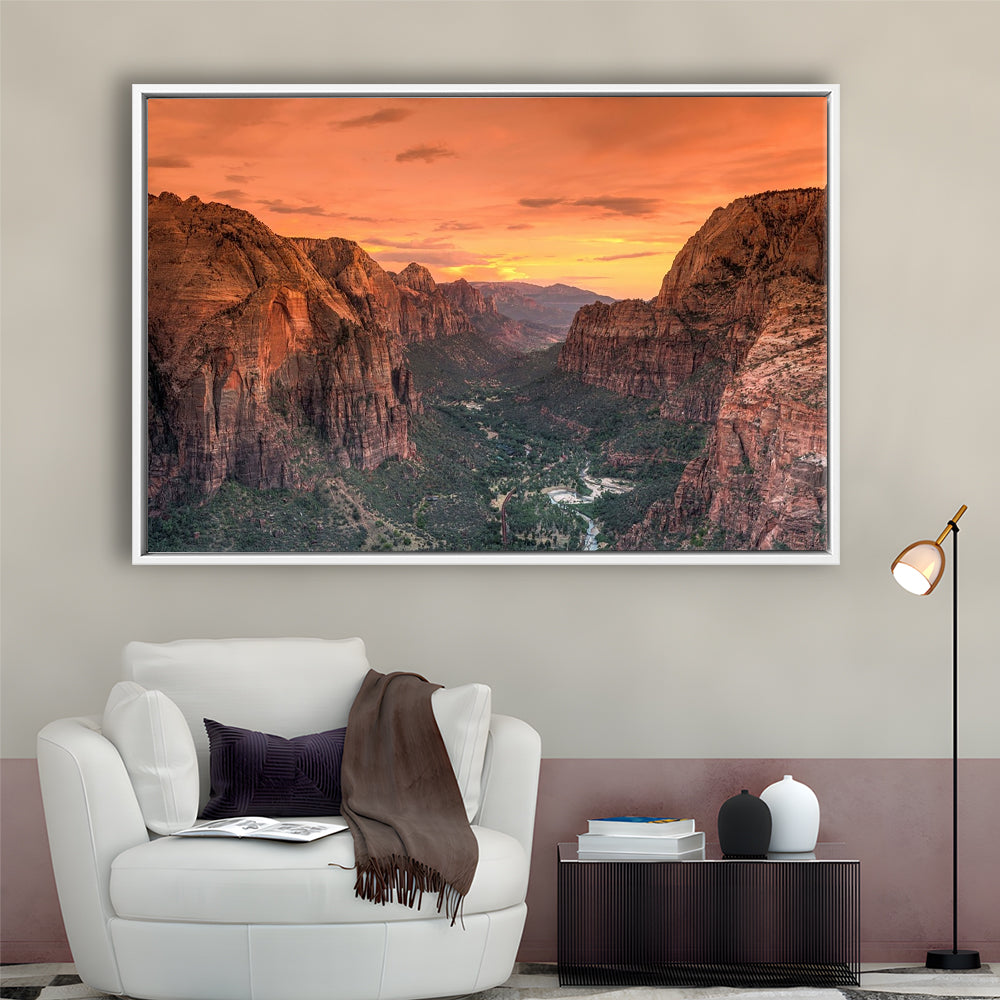 Utah Zion National Park Zion Canyon From Angel'S Landing Large Canvas, Framed Cavas Print, Floating Frame
