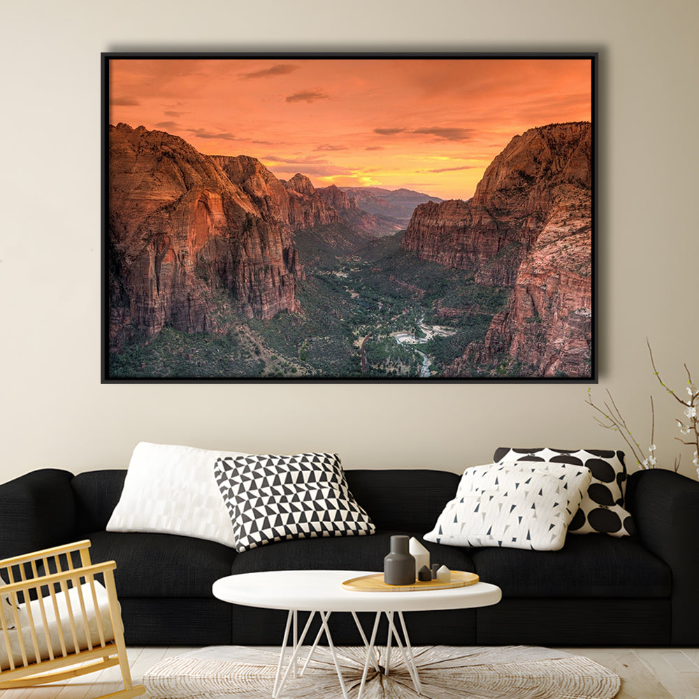 Utah Zion National Park Zion Canyon From Angel'S Landing Large Canvas, Framed Cavas Print, Floating Frame