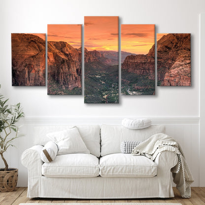 Utah Zion National Park Zion Canyon from Angel's Landing Large Stretched Canvas, 5 Piece Large Cavas Print Wall Art