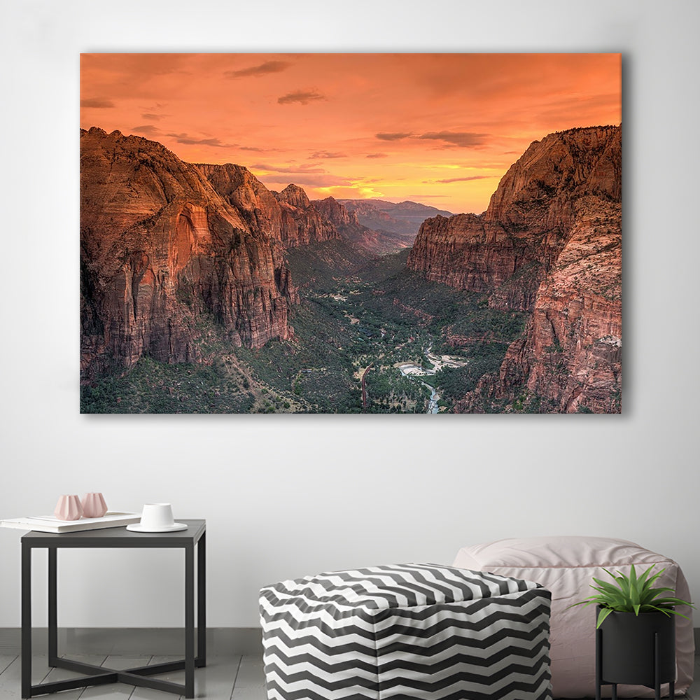 Utah Zion National Park Zion Canyon from Angel's Landing Large Stretched Canvas, Cavas Print Wall Art Hom Decor