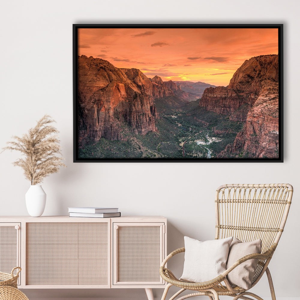 Utah Zion National Park Zion Canyon From Angel'S Landing Large Canvas, Framed Cavas Print, Floating Frame