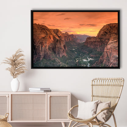 Utah Zion National Park Zion Canyon From Angel'S Landing Large Canvas, Framed Cavas Print, Floating Frame