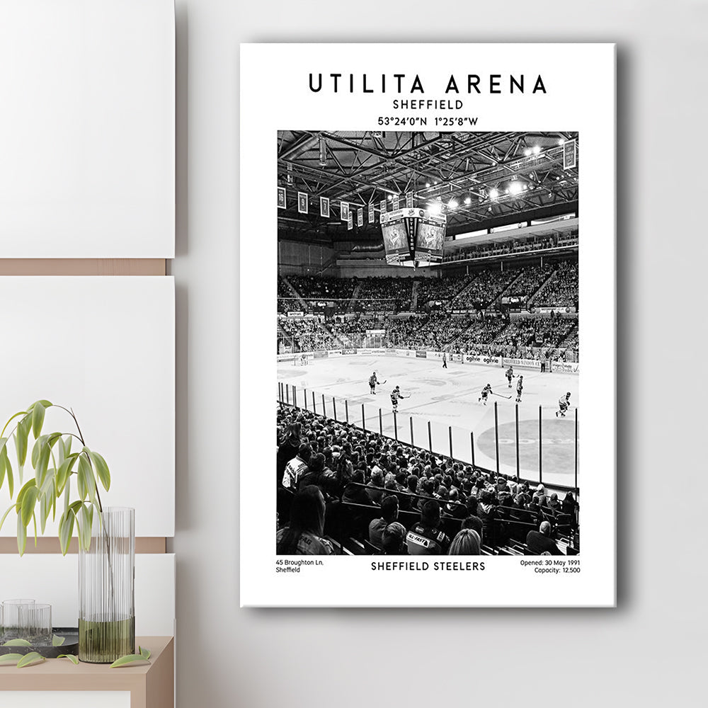 Utilita Arena Stadium Black And White, Sheffield Steelers Hockey Stadium Wall Art, Canvas Prints Wall Art, Man Cave Decor