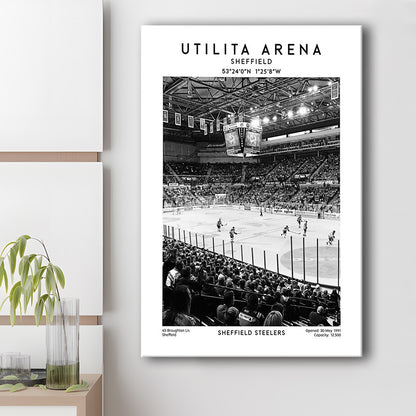 Utilita Arena Stadium Black And White, Sheffield Steelers Hockey Stadium Wall Art, Canvas Prints Wall Art, Man Cave Decor