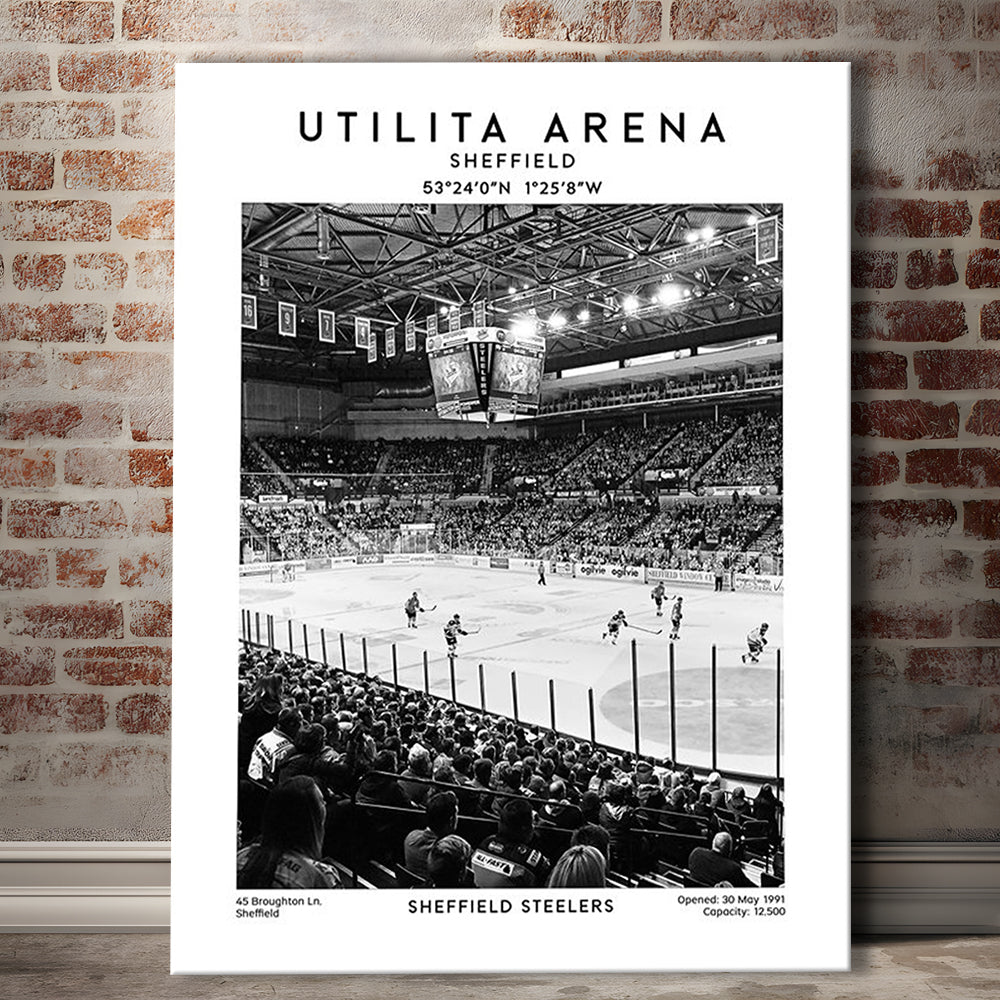 Utilita Arena Stadium Black And White, Sheffield Steelers Hockey Stadium Wall Art, Canvas Prints Wall Art, Man Cave Decor