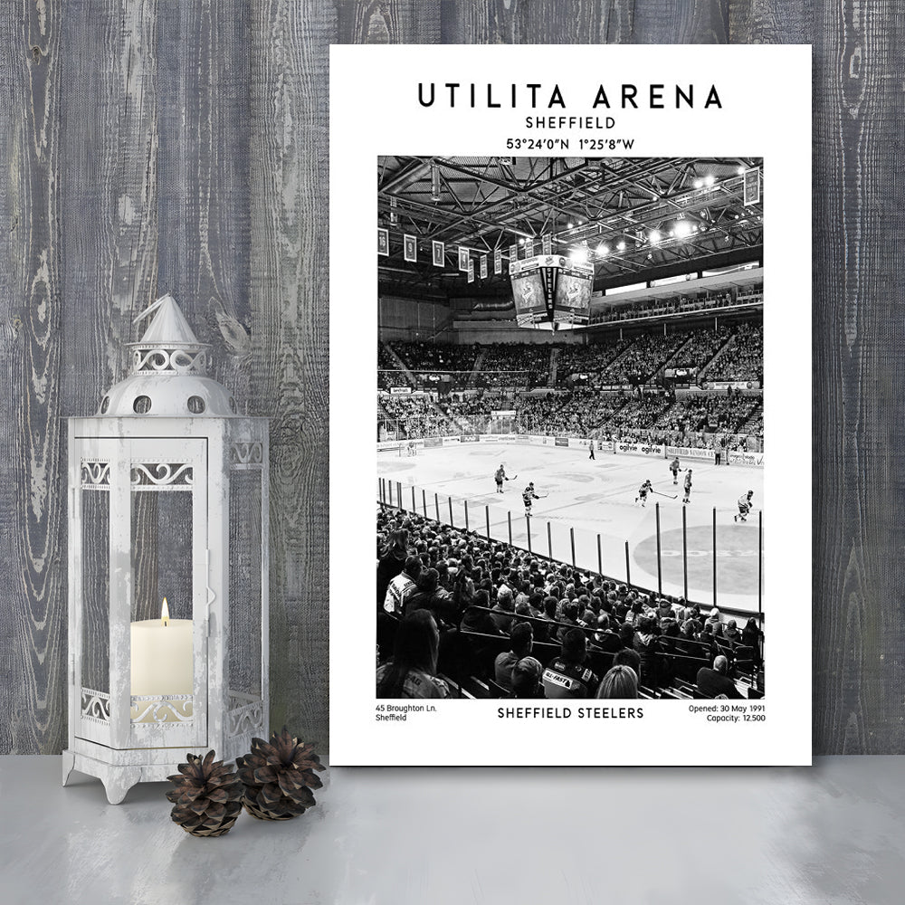 Utilita Arena Stadium Black And White, Sheffield Steelers Hockey Stadium Wall Art, Canvas Prints Wall Art, Man Cave Decor