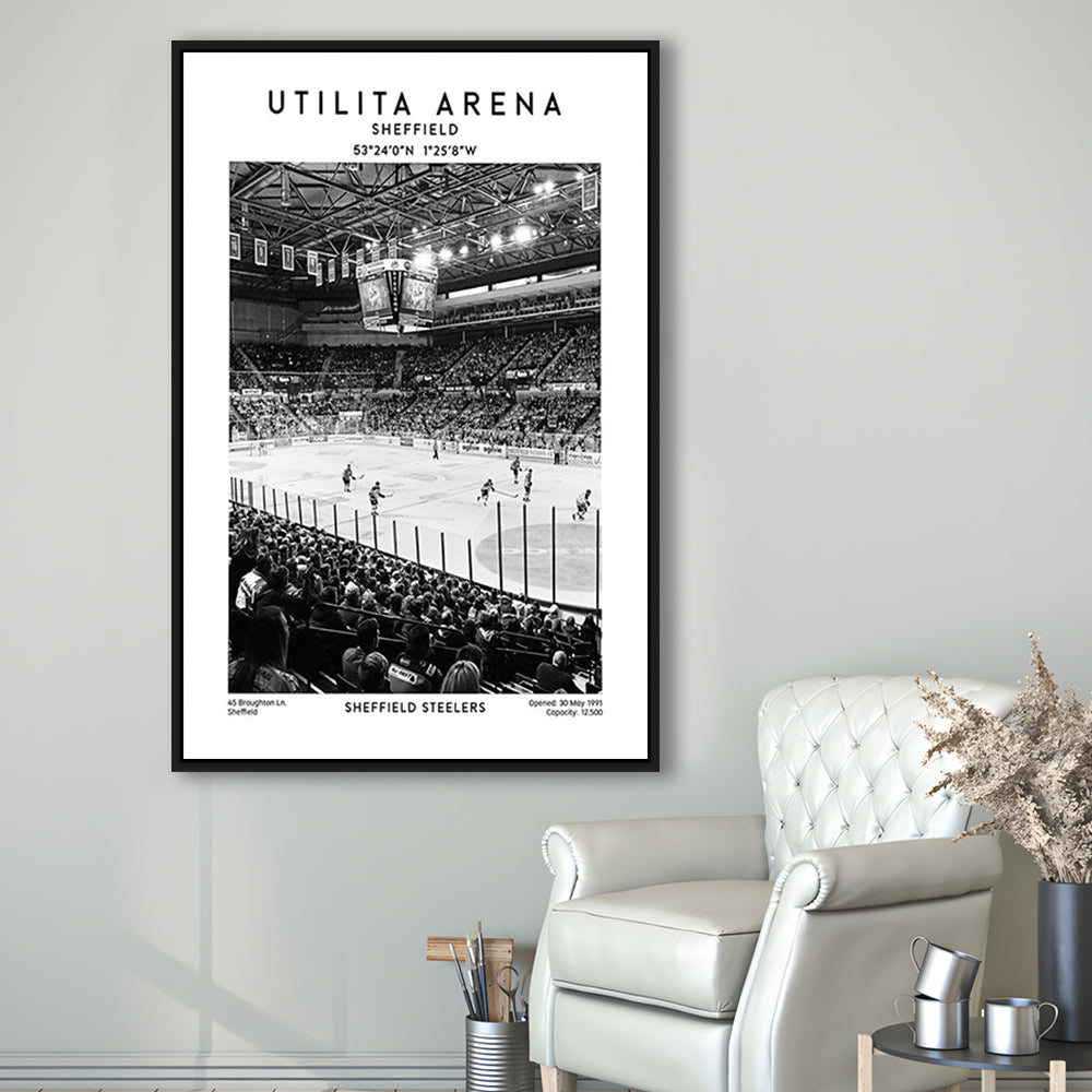 Utilita Arena Stadium Black And White, Sheffield Steelers Hockey Stadium Wall Art, Framed Canvas Prints Wall Art