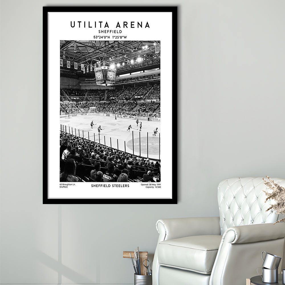 Utilita Arena Stadium Black And White, Sheffield Steelers Hockey Stadium Wall Art, Framed Art Prints Wall Decor