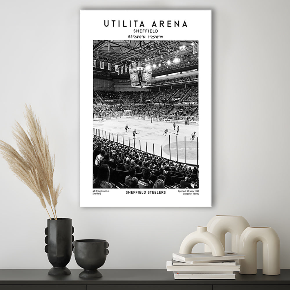 Utilita Arena Stadium Black And White, Sheffield Steelers Hockey Stadium Wall Art, Canvas Prints Wall Art, Man Cave Decor