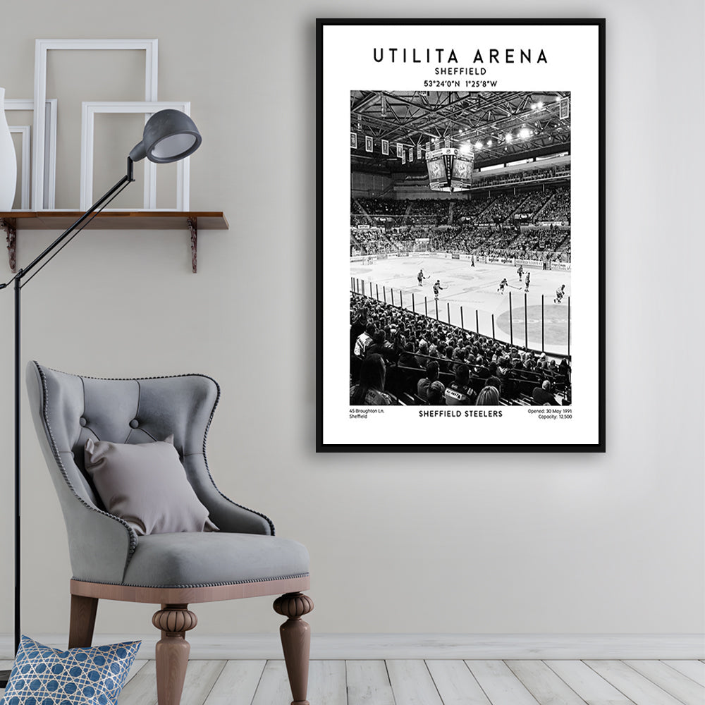 Utilita Arena Stadium Black And White, Sheffield Steelers Hockey Stadium Wall Art, Framed Canvas Prints Wall Art