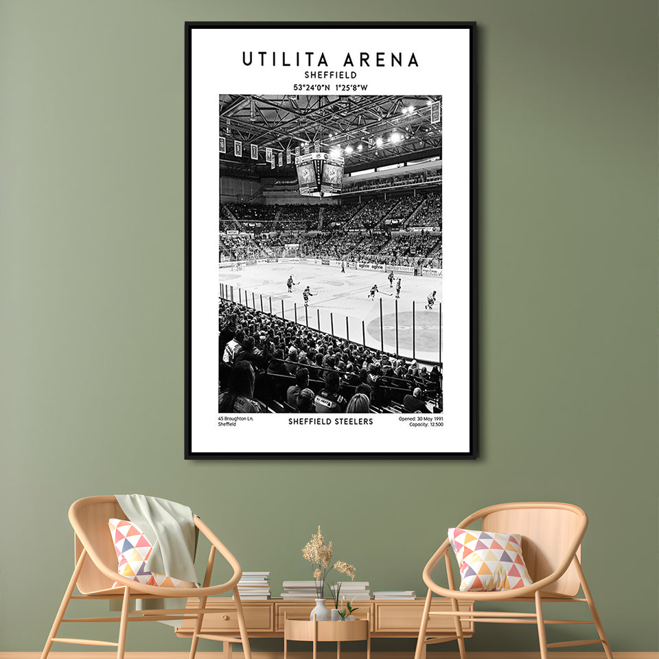Utilita Arena Stadium Black And White, Sheffield Steelers Hockey Stadium Wall Art, Framed Canvas Prints Wall Art