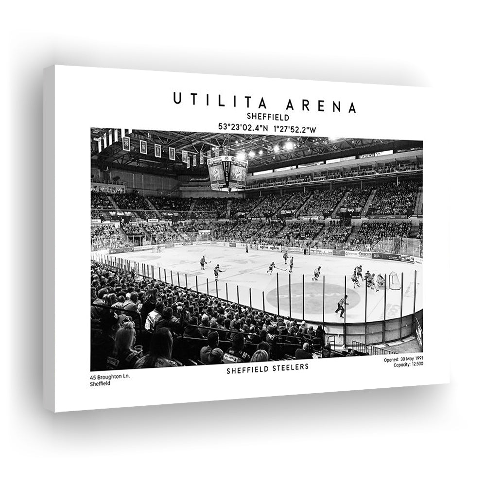 Utilita Arena Stadium Black And White, Sheffield Steelers Hockey Stadium Wall Art Print, Canvas Print Wall Art, Man Cave Gift