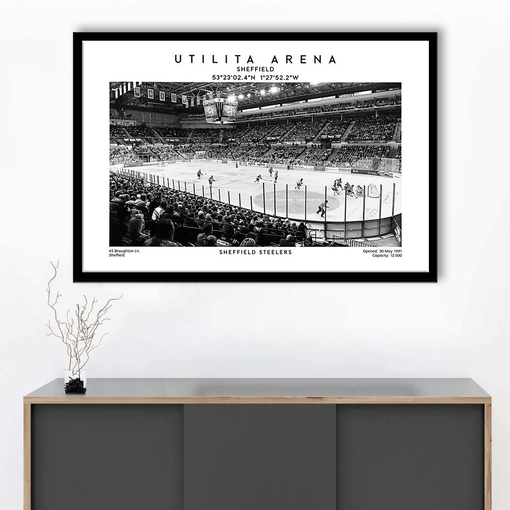 Utilita Arena Stadium Black And White, Sheffield Steelers Hockey Stadium Wall Art Print, Framed Art Print Wall Decor