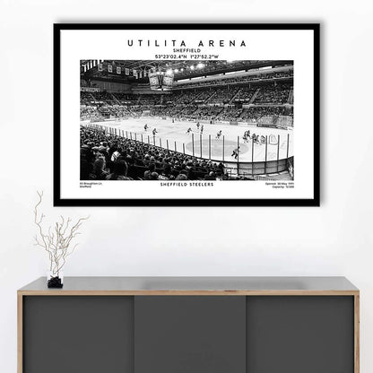 Utilita Arena Stadium Black And White, Sheffield Steelers Hockey Stadium Wall Art Print, Framed Art Print Wall Decor