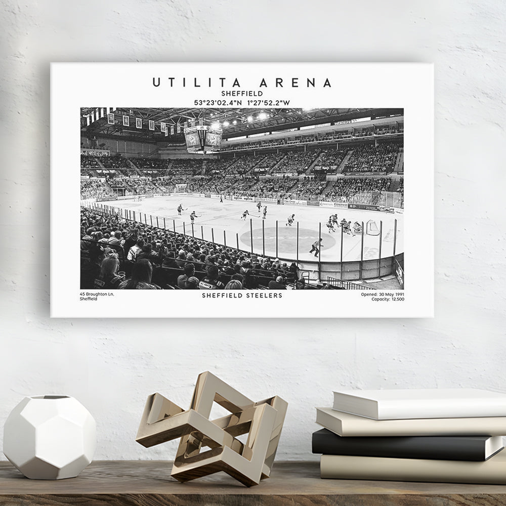 Utilita Arena Stadium Black And White, Sheffield Steelers Hockey Stadium Wall Art Print, Canvas Print Wall Art, Man Cave Gift