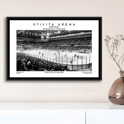Utilita Arena Stadium Black And White, Sheffield Steelers Hockey Stadium Wall Art Print, Framed Canvas Print Wall Art