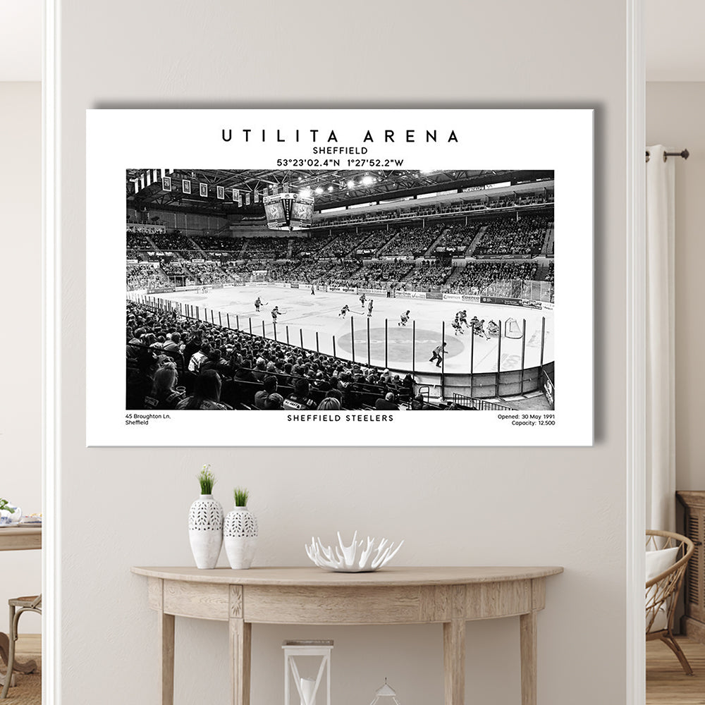 Utilita Arena Stadium Black And White, Sheffield Steelers Hockey Stadium Wall Art Print, Canvas Print Wall Art, Man Cave Gift