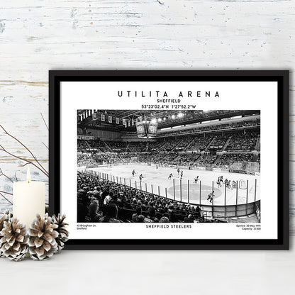 Utilita Arena Stadium Black And White, Sheffield Steelers Hockey Stadium Wall Art Print, Framed Canvas Print Wall Art