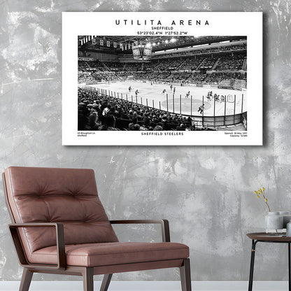 Utilita Arena Stadium Black And White, Sheffield Steelers Hockey Stadium Wall Art Print, Canvas Print Wall Art, Man Cave Gift