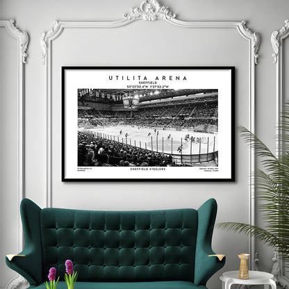 Utilita Arena Stadium Black And White, Sheffield Steelers Hockey Stadium Wall Art Print, Framed Art Print Wall Decor