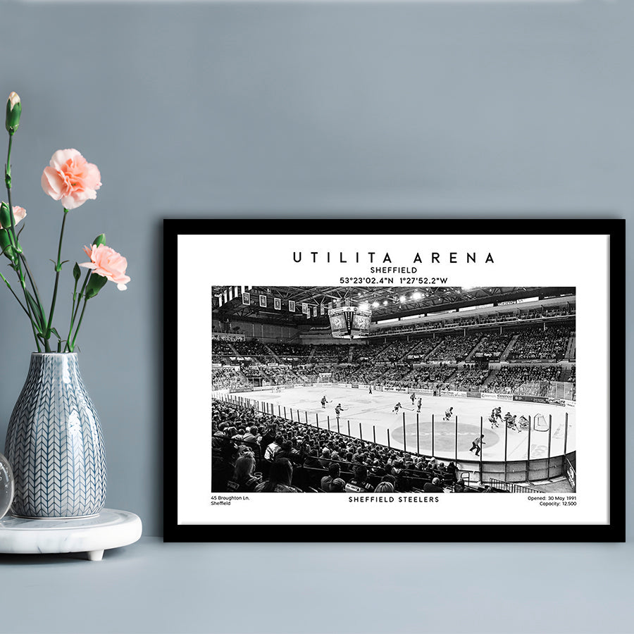 Utilita Arena Stadium Black And White, Sheffield Steelers Hockey Stadium Wall Art Print, Framed Art Print Wall Decor