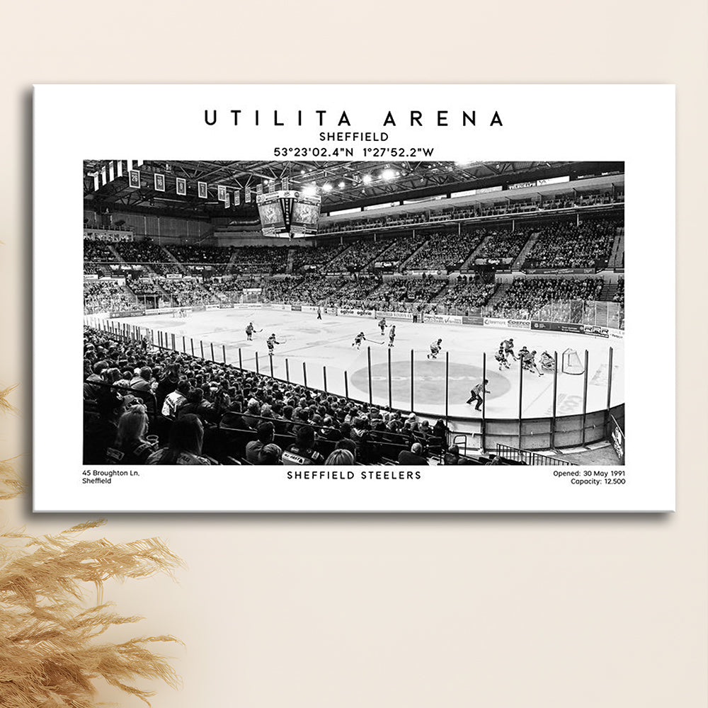 Utilita Arena Stadium Black And White, Sheffield Steelers Hockey Stadium Wall Art Print, Canvas Print Wall Art, Man Cave Gift