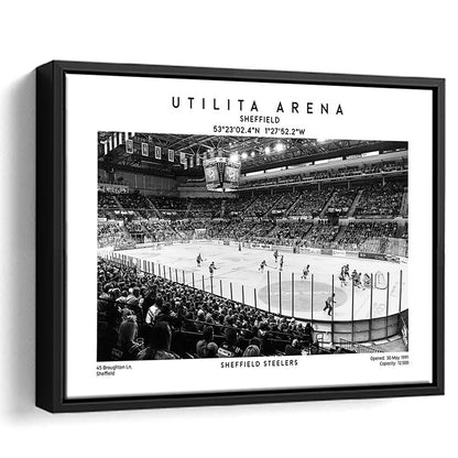 Utilita Arena Stadium Black And White, Sheffield Steelers Hockey Stadium Wall Art Print, Framed Canvas Print Wall Art