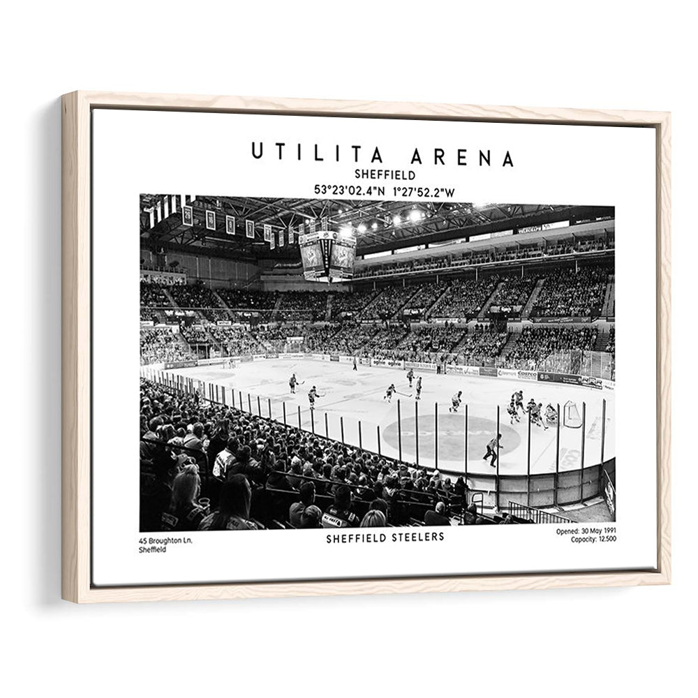 Utilita Arena Stadium Black And White, Sheffield Steelers Hockey Stadium Wall Art Print, Framed Canvas Print Wall Art