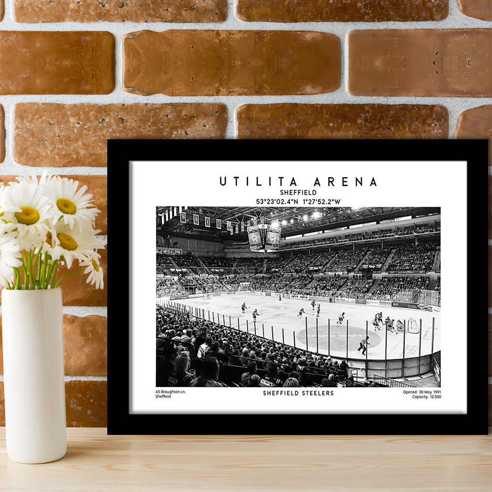 Utilita Arena Stadium Black And White, Sheffield Steelers Hockey Stadium Wall Art Print, Framed Art Print Wall Decor