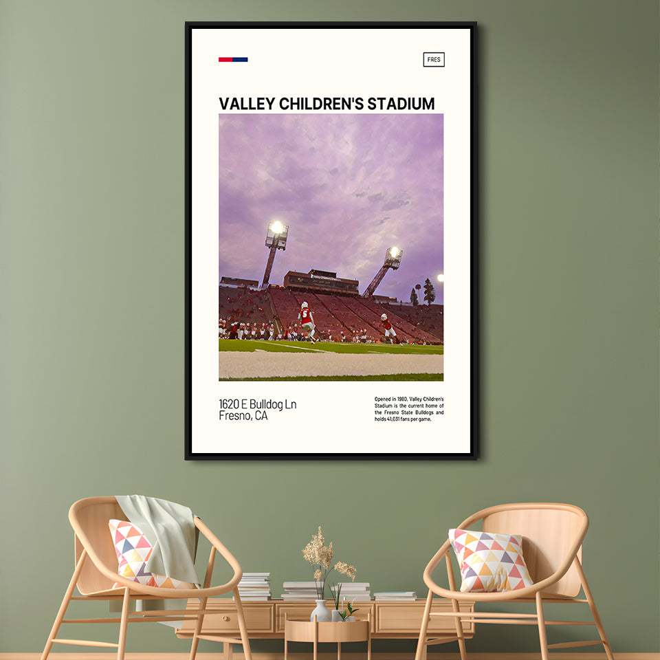 Valley Children's Stadium Print, Fresno State Bulldogs Stadium Art, Man Cave Gift, Floating Framed Canvas Print Wall Art
