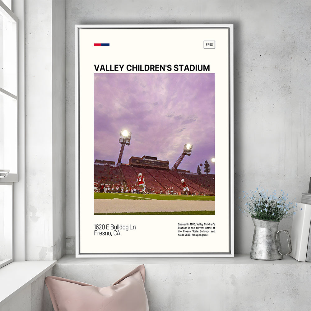 Valley Children's Stadium Print, Fresno State Bulldogs Stadium Art, Man Cave Gift, Floating Framed Canvas Print Wall Art