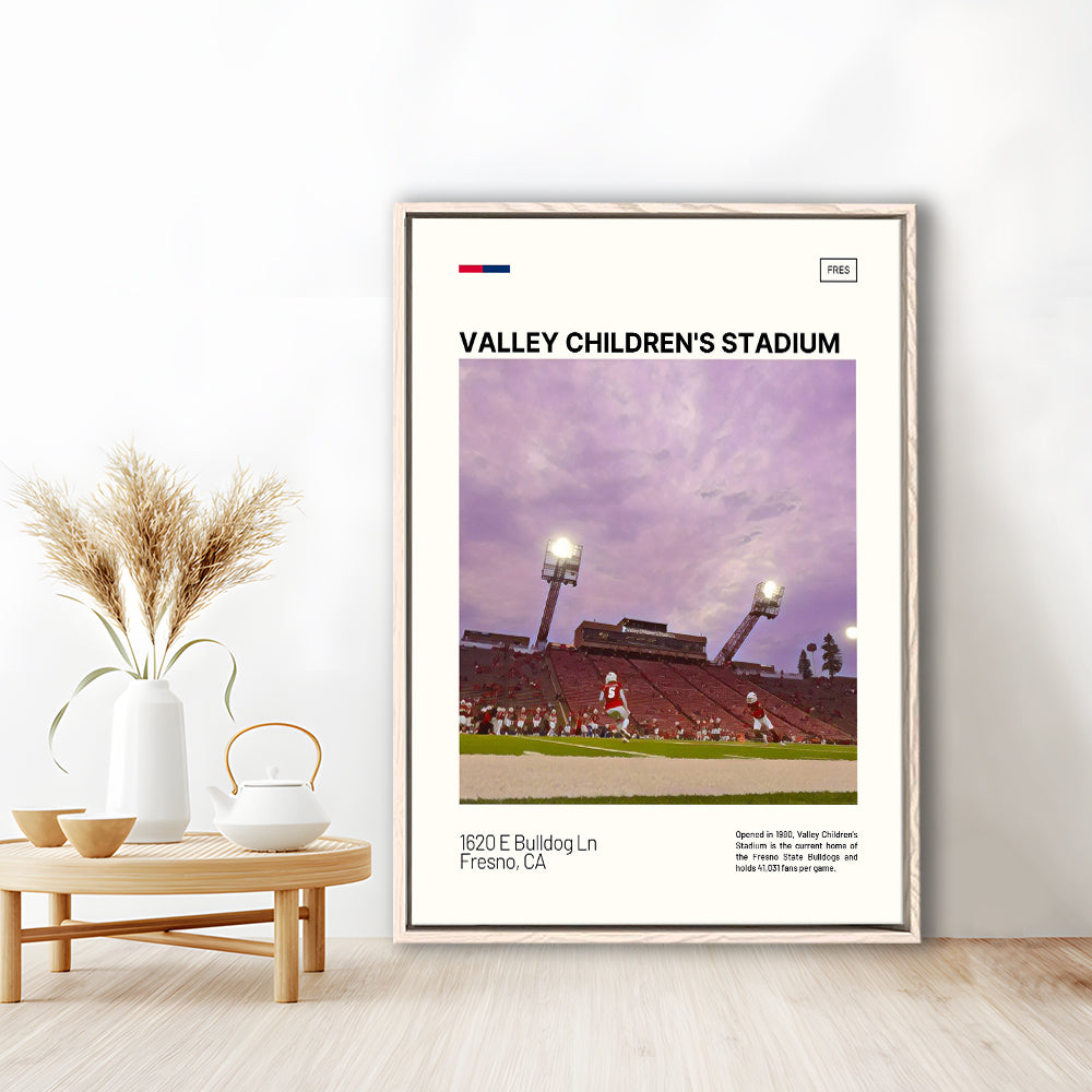 Valley Children's Stadium Print, Fresno State Bulldogs Stadium Art, Man Cave Gift, Floating Framed Canvas Print Wall Art