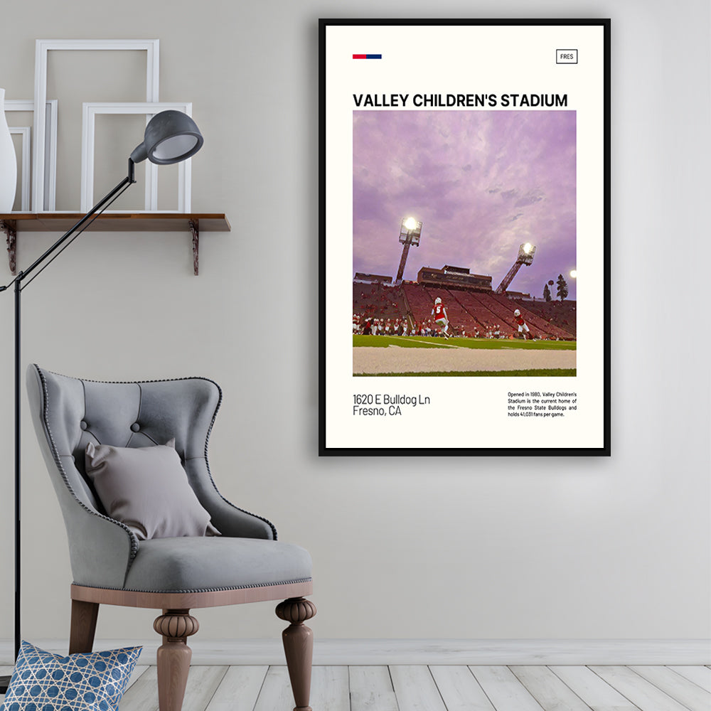 Valley Children's Stadium Print, Fresno State Bulldogs Stadium Art, Man Cave Gift, Floating Framed Canvas Print Wall Art