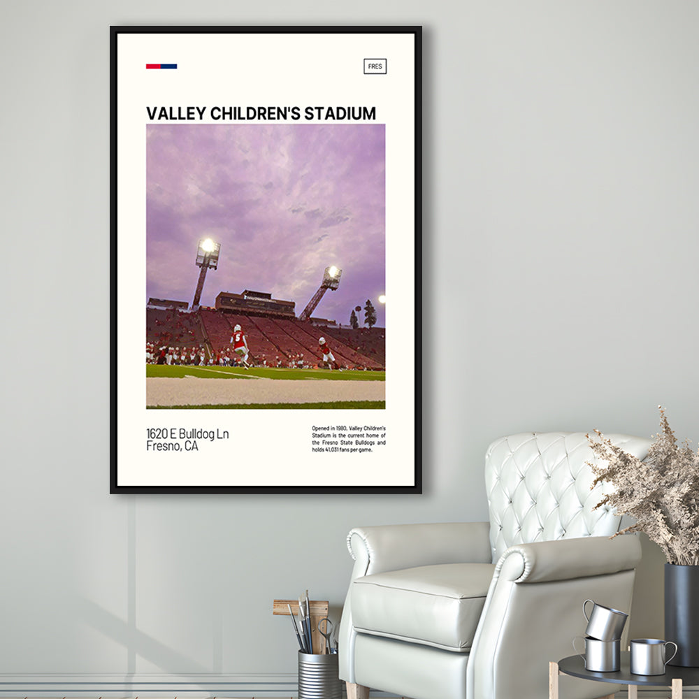 Valley Children's Stadium Print, Fresno State Bulldogs Stadium Art, Man Cave Gift, Floating Framed Canvas Print Wall Art