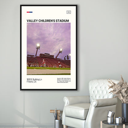 Valley Children's Stadium Print, Fresno State Bulldogs Stadium Art, Man Cave Gift, Floating Framed Canvas Print Wall Art