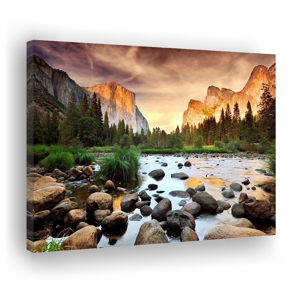 Valley at sunset, Yosemite, Cavas Print Wall Art Hom Decor
