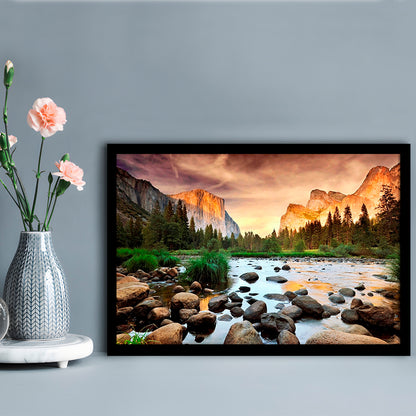 Valley At Sunset, Yosemite, Framed Art Print, Picture Framed