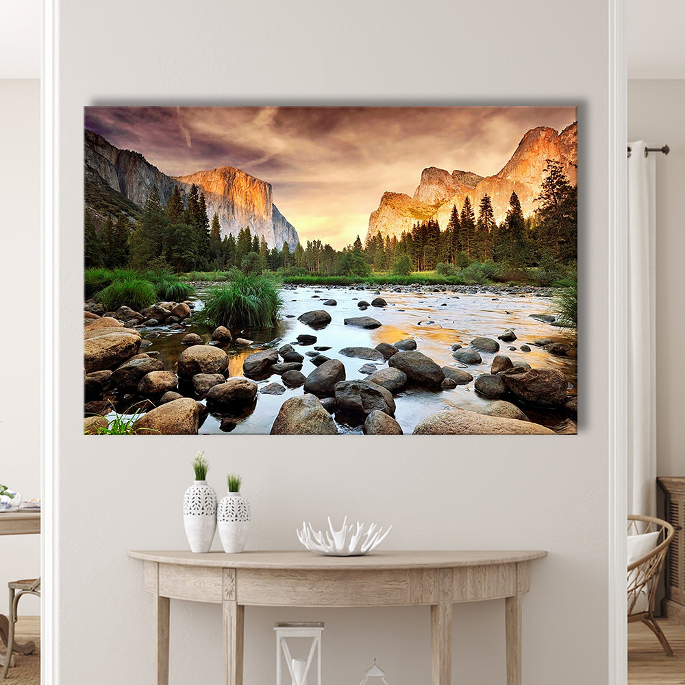 Valley at sunset, Yosemite, Cavas Print Wall Art Hom Decor