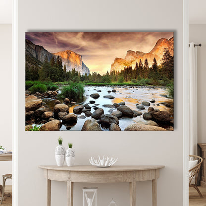 Valley at sunset, Yosemite, Cavas Print Wall Art Hom Decor