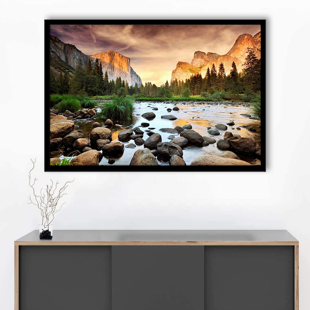 Valley At Sunset, Yosemite, Framed Art Print, Picture Framed