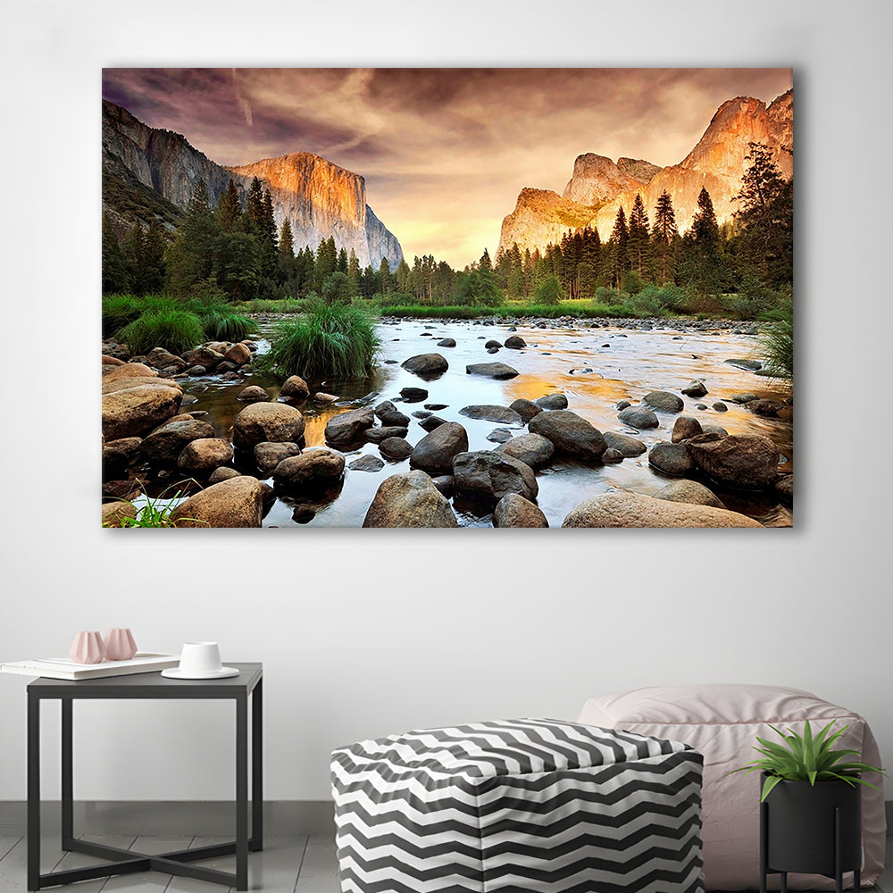 Valley at sunset, Yosemite, Cavas Print Wall Art Hom Decor