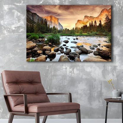Valley at sunset, Yosemite, Cavas Print Wall Art Hom Decor