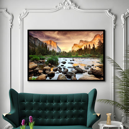 Valley At Sunset, Yosemite, Framed Art Print, Picture Framed