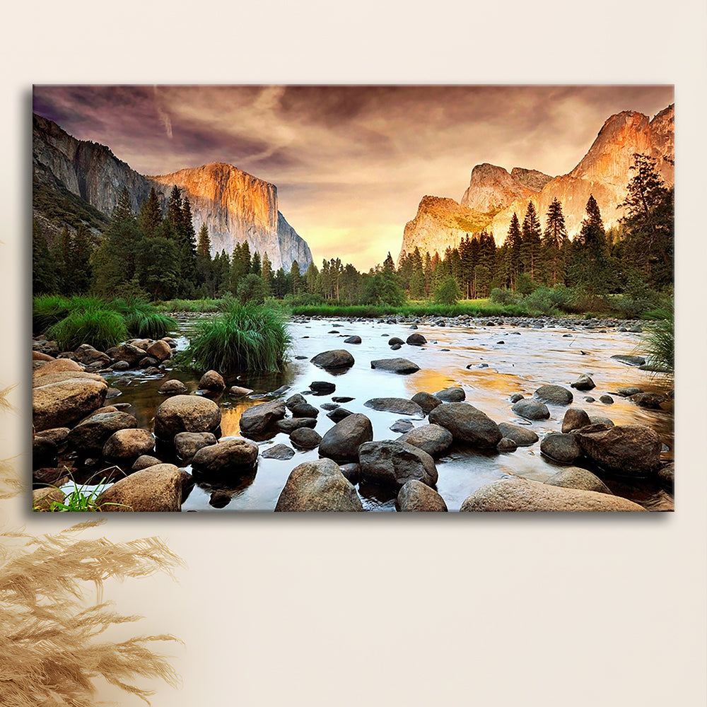 Valley at sunset, Yosemite, Cavas Print Wall Art Hom Decor