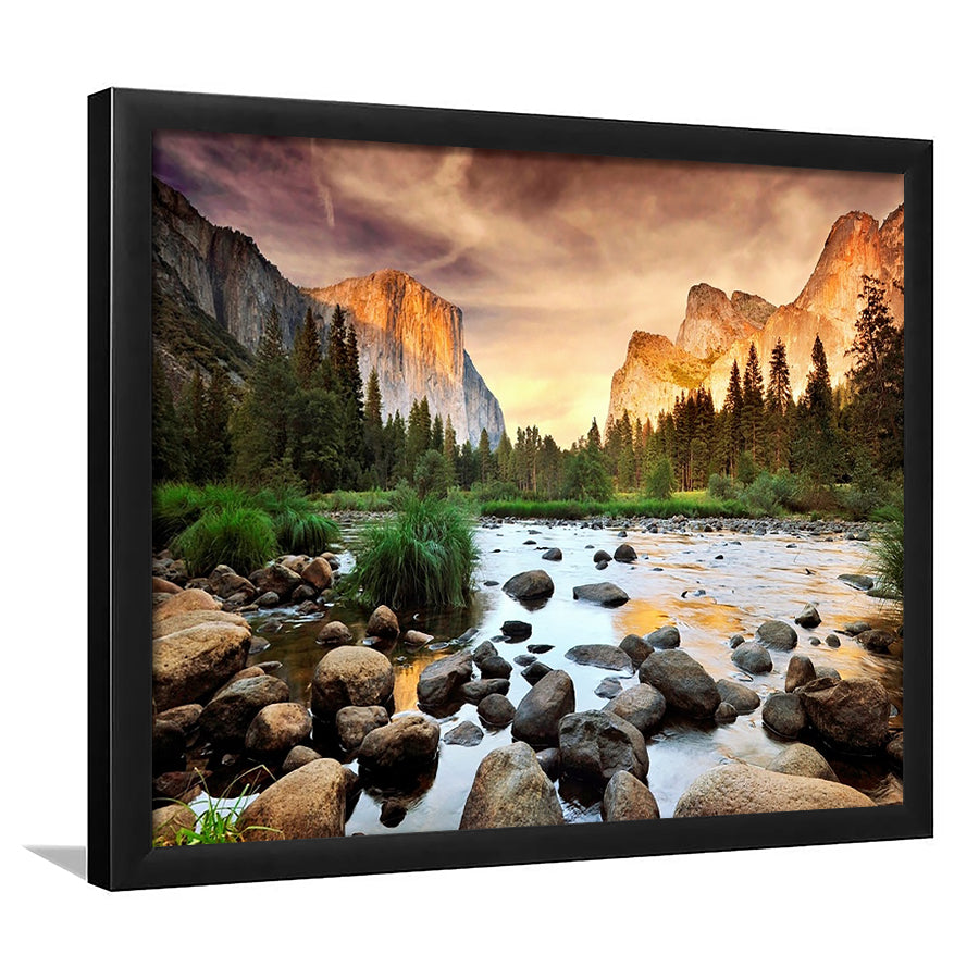 Valley At Sunset, Yosemite, Framed Art Print, Picture Framed