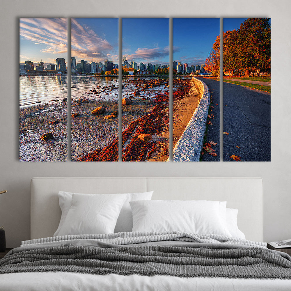 Vancouver Art Vancouver Wall Art, Vancouver Canvas, Vancouver Skyline, 5 Piece B Extra Large Cavas Print Wall Art Decor