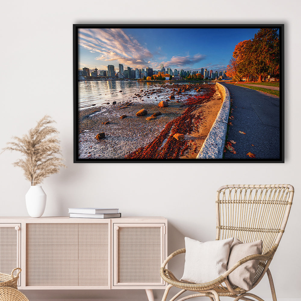 Vancouver Art Vancouver Wall Art, Vancouver Canvas, Vancouver Skyline, Framed Cavas Print, Floating Frame
