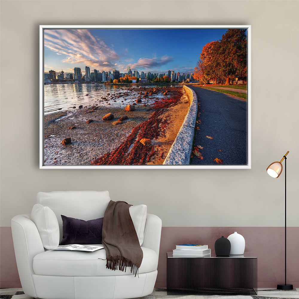 Vancouver Art Vancouver Wall Art, Vancouver Canvas, Vancouver Skyline, Framed Cavas Print, Floating Frame